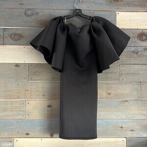 DONNEE PAR DIEU Oversized Flutter Sleeves Mini Black Dress Cocktail S